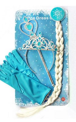 H047-2 4Pcs  Elsa Princess Crown Hair Piece Wand Gloves Wigs Party Cosplay